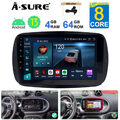 4G+64G Android 14 Autoradio Navi GPS Carplay für Mercedes Benz Smart Fortwo 453