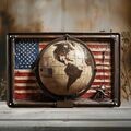 Blechschild Globus mit amerikanischer Flagge USA 30x20cm Vintage Retro TE864