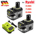 18V 9.0Ah Akku für RYOBI One+ Plus Lithium RB18L50 P108 P109 Batterie/ Ladegerät