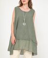 Plain Bluse Leinen Optik Tunika Baumwolle  Shirt Top  44  46  48  khaki schwarz