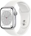 Apple Watch 8 41mm GPS Aluminium Silber Sportarmband S/M Neuwertig OVP Händler