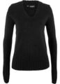 Pullover mit V-Ausschnitt Gr. 36/38 Schwarz Damen Langarm Strick-Pulli Neu