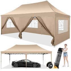 Pavillon 3x6m Faltpavillon Wasserdicht UV-Schutz mit 6 Seitenteilen & 4 Sandsack