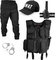 SWAT US Karneval Kostüm Weste, Hose,Holster, Cap + Handschellen Verkleidung