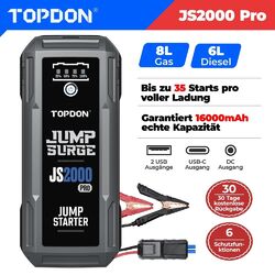 Topdon JS2000 Pro Auto Starthilfe 2500A Jump Starter Powerbank Ladegerät Booster⭐⭐⭐⭐⭐CE-zertifiziertes Starthilfegerät✅8L Gas&6L Diesel