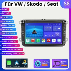 8+128Autoradio Android 12 CarPlay GPS WiFi für VW GOLF 5 6 Passat Polo Touran T5