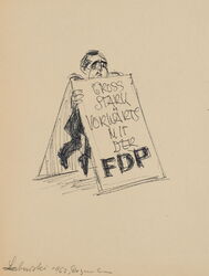 KAY (*1923), Karikatur, Vorwärts mit der FDP,  1962, Kugelschreiber Moderne