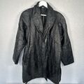 Vintage schwarz Patchwork Leder Mantel Jacke vorne offen Gürtel Damen Medium