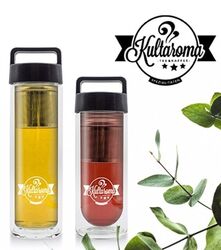 Thermoskanne aus doppelwandigem Glas | 400ml | incl. Edelstahl TeesiebTrinkflasche mit Kunststoffdeckel