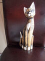 Deko Holz Katze 38 cm