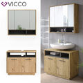 Badschrank Badezimmermöbel Beatrice Eiche Anthrazit modern Badspiegel Vicco