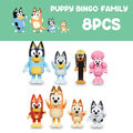 8er Bluey Family Bingo Dog Dad Mom Action Figures Familie und Freunde Set NEU