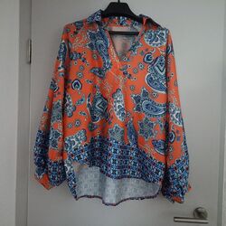 BLU ROYAL - DAMEN-BLUSE /Tunika,  orange/blau gemustert, Langarm- Gr. L/XL