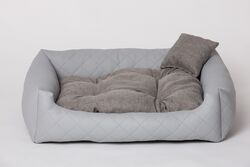 Hundebett Hundekissen Hundesofa Hundekorb Gestepptes Kunstleder Hellgrau 110x90 