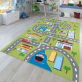 Kinder-Teppich, Spielteppich Für Kinderzimmer Mit Straßen-Muster Und Autos, Grün