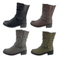 Damen Stiefel Boots Winter Gefüttert Blockabsatz Profilsohle Leder-Optik 73788