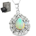 Echter Feuer-Opal Edelstein 925 Silber Kette Anhänger Geschenk für Damen Frauen