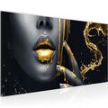 Bild Wohnzimmer Schlafzimmer Lippen Gold Schwarz Flur Deko Wandbild 100x40 cm