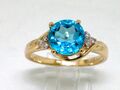 Blautopas Ring 585 14Kt Gelbgold 1 natürlicher beh. Blautopas   6 Brillanten