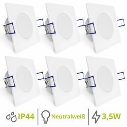 linovum® 6er Set LED Einbaustrahler WEEVO eckig 3,5W 4000K 230V IP44 extra-flach