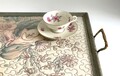 Antikes Tablett Stickerei Glas Holz Vintage Hinterglas Stickerei