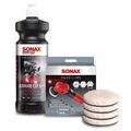 SONAX 4x LAMMWOLLPAD POLIERPAD + 1 L PROFILINE ULTIMATE CUT POLIERMITTEL 195