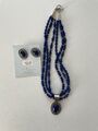 Ruth Ann Begay - Sterling - Lapislazuli Kette mit Ohrringen - Navajo-Silver Sun