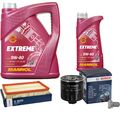 BOSCH Inspektionspaket 6 L MANNOL Extreme 5W-40 für VW Polo 1.4 16V Golf V 1.6