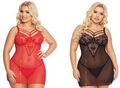 SOFTLINE CHEMISE + STRING TÜLL SPITZE BÄNDER bügel  plus size schwarz rot  kleid