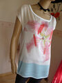 Satin Bluse-Shirt im Materialmix in Bund mit Tolle Orchideen Frontprint Gr. M/38