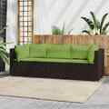 3-tlg. Garten-Lounge-Set mit Kissen Braun Poly Rattan