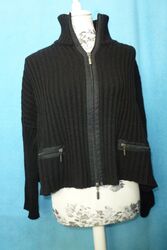 SARAH PACCINI STRICKJACKE LAGENLOOK ONE SIZE SCHWARZ MERINOWOLLE WIE NEU
