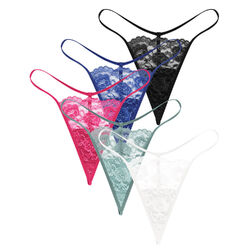 5er Pack Damen Sexy Mini Tanga Slips Geblümt Spitze Durchsichtig Unterwäsche