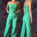 Collectif Olympia Jumpsuit grün Gr. 14 40 Overall Baumwolle Latzhose sexy