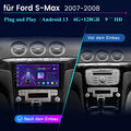 6G+128GB Android13 Autoradio CarPlay DAB+GPS Navi für Ford S-Max 2007-08 4G LTE