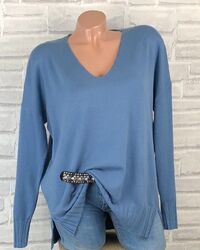 Damen Feinstrick Pullover Pulli V-Ausschnitt Weich  42 44 46 Blau 81292