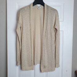 Damen Fatface beige leichte Spitze ausgeschnitten Cardigan Größe 12