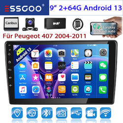 Autoradio DAB+ Carplay Android 13 2+64G Für Peugeot 407 2004-2011 GPS Nav Kamera