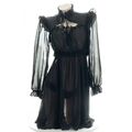 Damen Netz Durchsichtig Nacht Langärmliges Kleid Rüschen Lolita Sexy Tanga