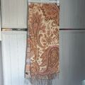 Orange Braun Paisley Streifen Schal Fransen Wolle Kaschmir Mix