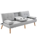 Schlafsofa 3-Sitzer-Sofa Bettsofa mit Klappbarem Tisch Stoffsofa mit Leinenoptik
