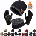 3x Wintermütze Strickmütze Warme Beanie Handschuhe Herren Winter Set Mütze Schal