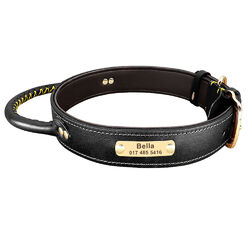 Lederhalsband Personalisiert Hundehalsband mit Griff Verstellbar Namen Gravur XL