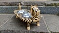 Futternapf Holz Doppelnapf Katzenoptik Metallschalen Unikat DIY Handbemalt