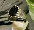 925 Sterling Silber Ring Siegelring Gitter Design Schwert Mohammed Stein Schwarz