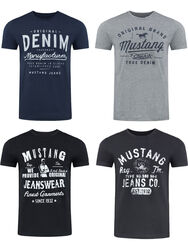 Mustang Herren 4er Pack T-Shirt Print Rundhals Kurz Blau Schwarz Grau Weiß GrünViele Farbkombinationen - S M L XL XXL 3XL 4XL 5XL 6XL