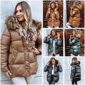 Damen Steppjacke mit Fellkapuze Jacke für Winter Zipp Winterjacke DSTREET M-2XL