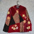 Vintage Indigo Moon Jacke Gr. Medium rot Patchwork Blumen verziert Boho