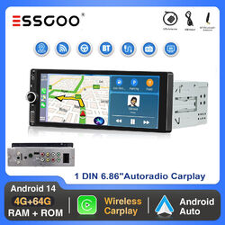 Autoradio 6.86" 1 DIN 4+64G Android 14 Carplay GPS Navi WiFi RDS BT FM Typ-C USB