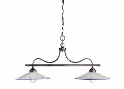 Hängelampe Metall Keramik L: 97cm in Silber antik Weiß Blau 2x E27 Hängeleuchte